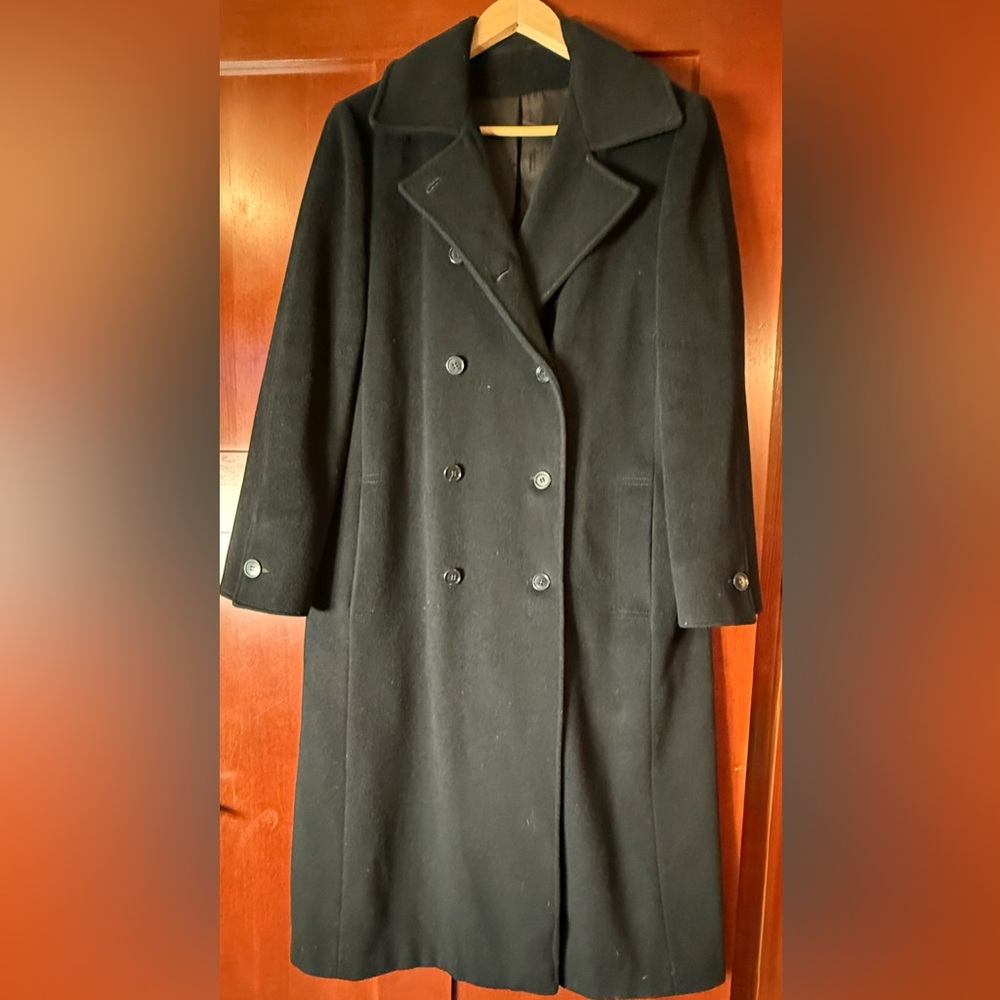 Vintage Riva Elegant Black Double-Breasted Women's Wool Coat